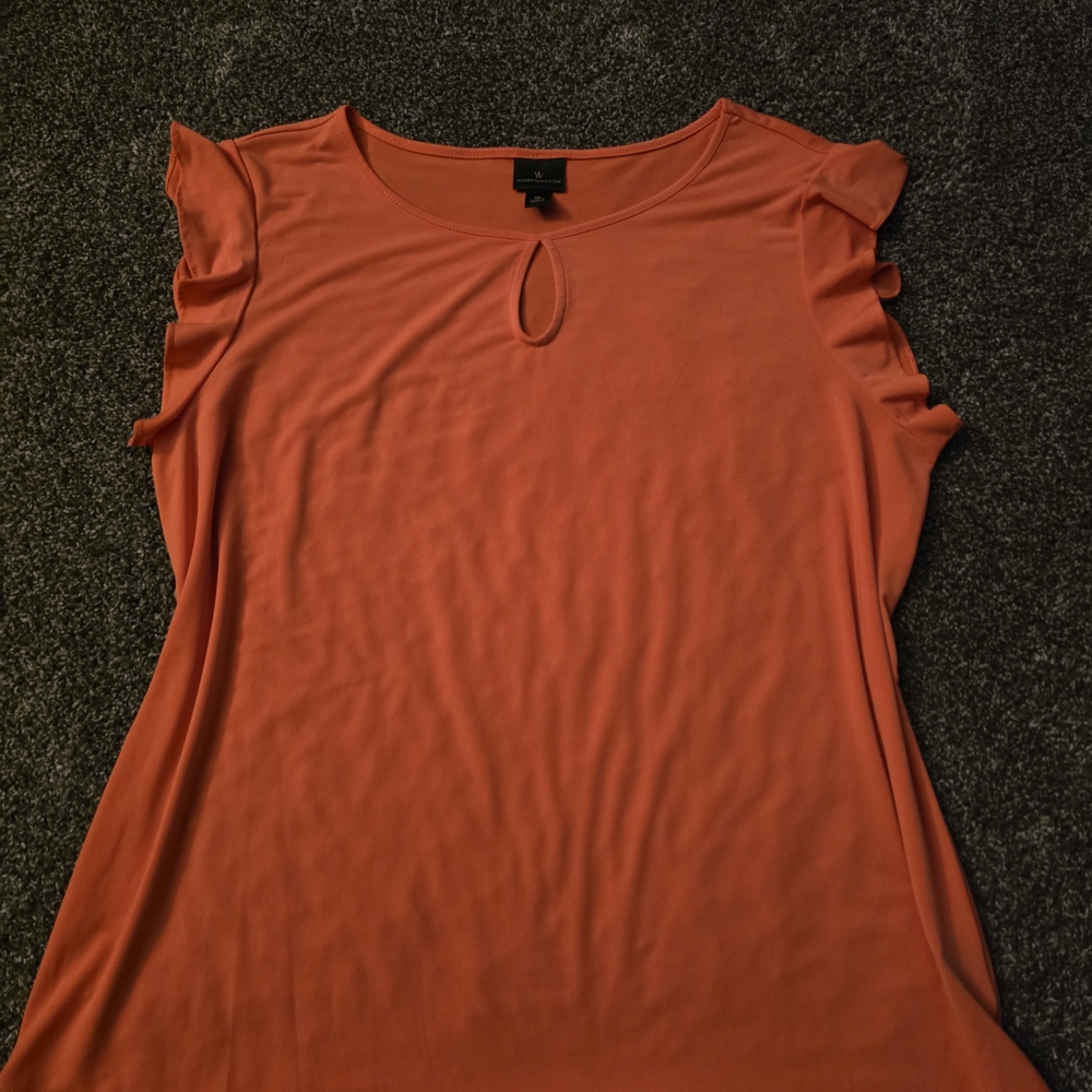 Worthington Orange Keyhole Ruffle Sleeve Tee